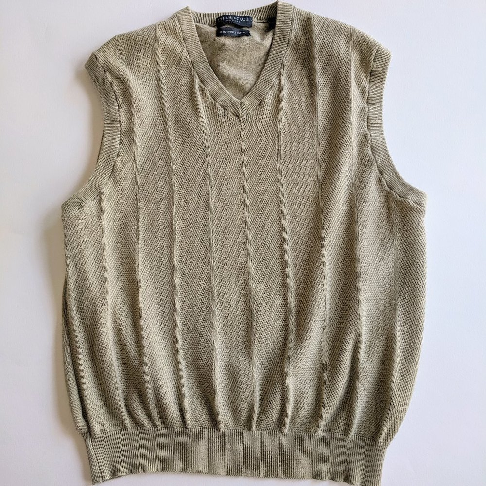Vintage Tan Sweater Vest V-neck Cotton Tweed